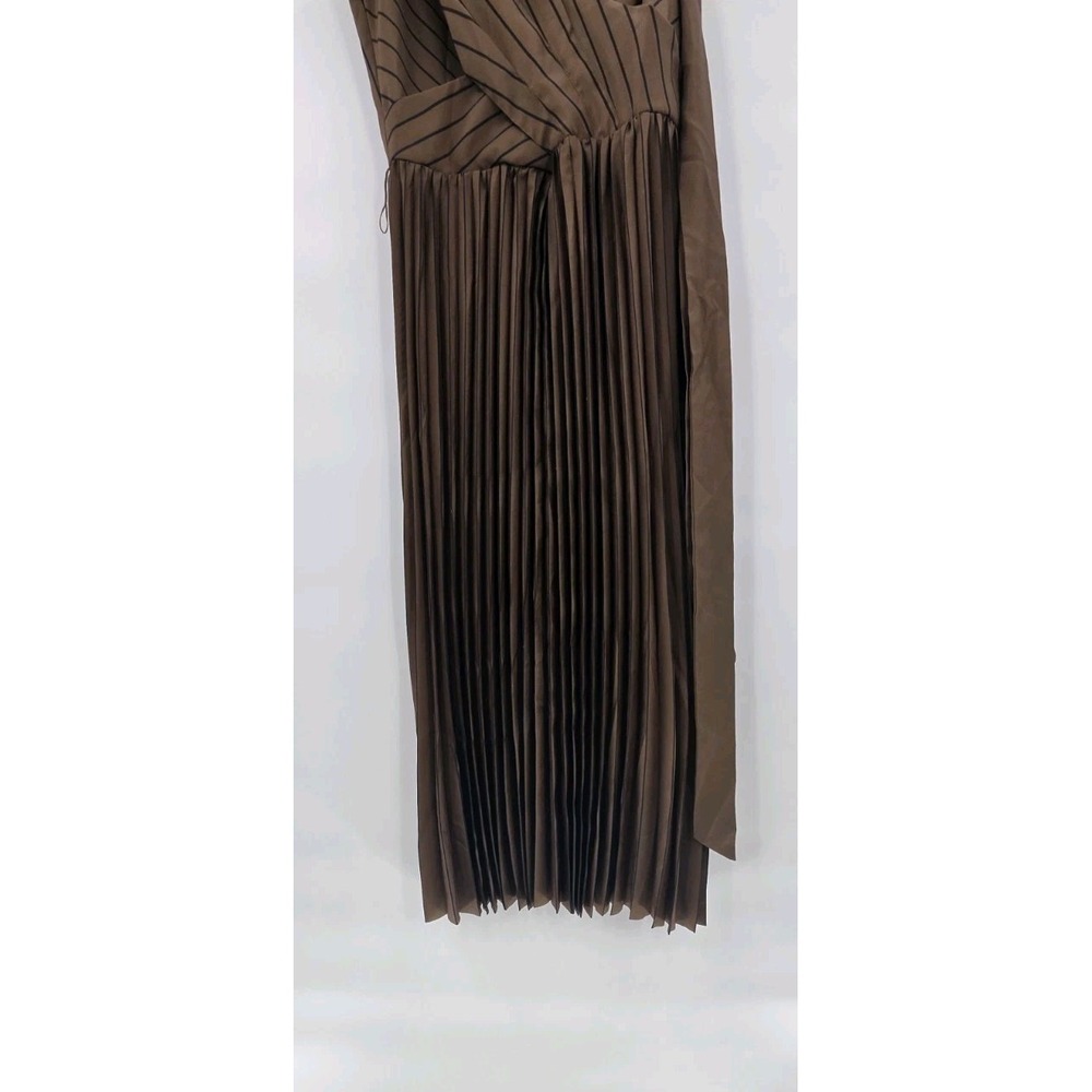 AMOUR VERT CAMBRIA DRESS WOMENS SMALL BRONZE OLIVE PINSTRIPE PLEATED MIDI NEW!! - Picture 3 of 15